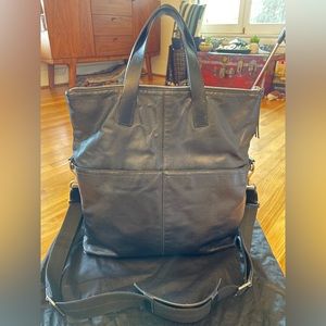 Coach Men's Foldover Pebbled Leather Black Crossbody Tote